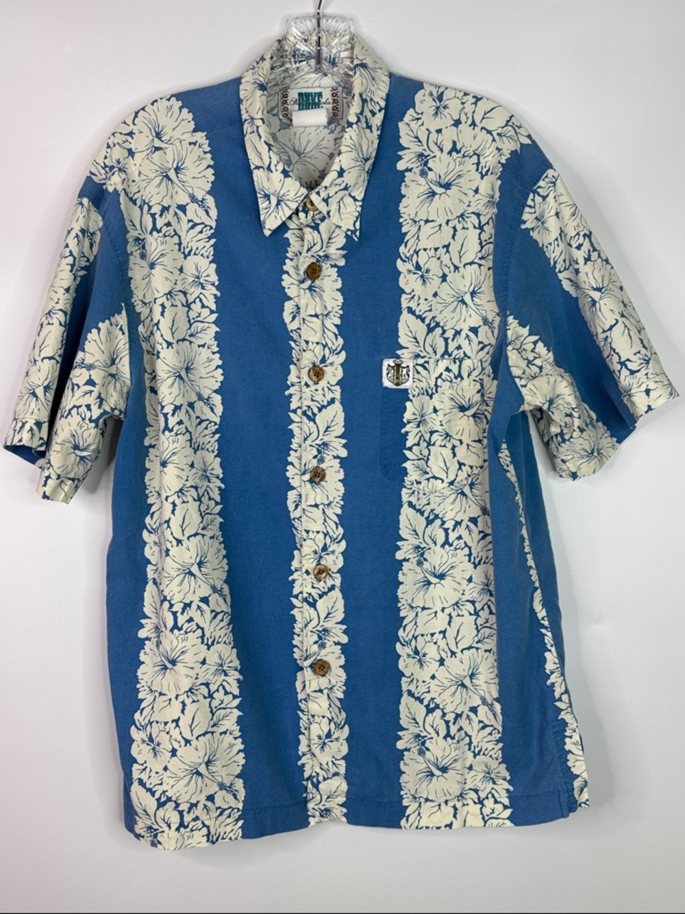 Duke Kahanamoku Blue Floral Cotton Button Up Short Sleeve Shirt Large